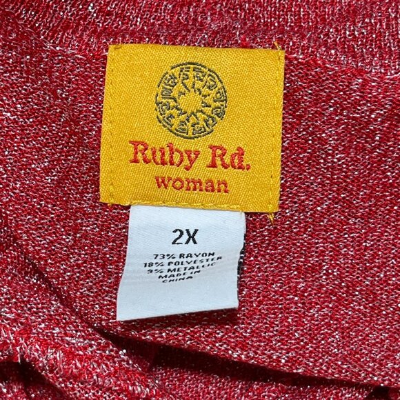 Ruby Rd Woman Sparkle Red Cardigan Sweater Size 2X Open Front Longline - Picture 5 of 7